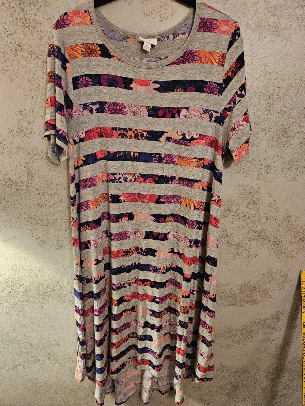 LulaRoe Carly Dress Striped floral Hi Lo Swing Sz medium